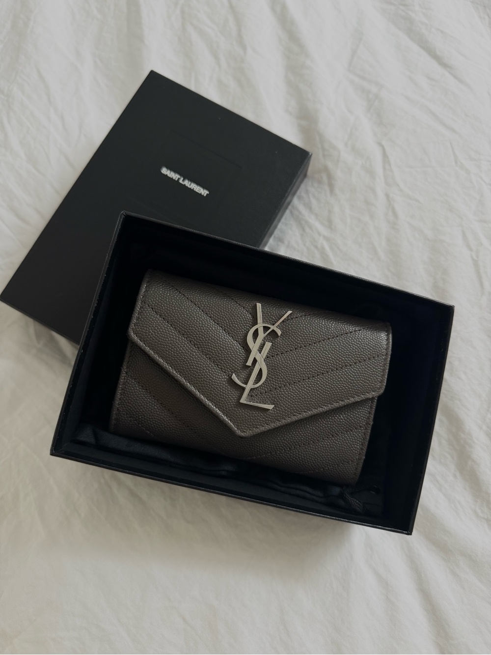 Saint Laurent (YSL) Grain De Poudre Matelasse Chevron Monogram Envelope Wallet
